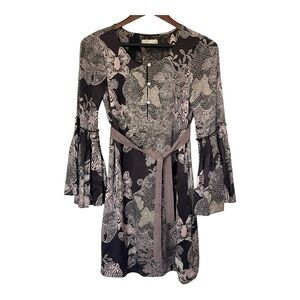 Odd Molly Black and Cream Floral Bell-Sleeve Dress